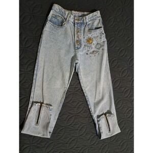 Dakota Blue Acid Wash High Waisted Jeans Bedazzled With Ankle Zippers Size 7